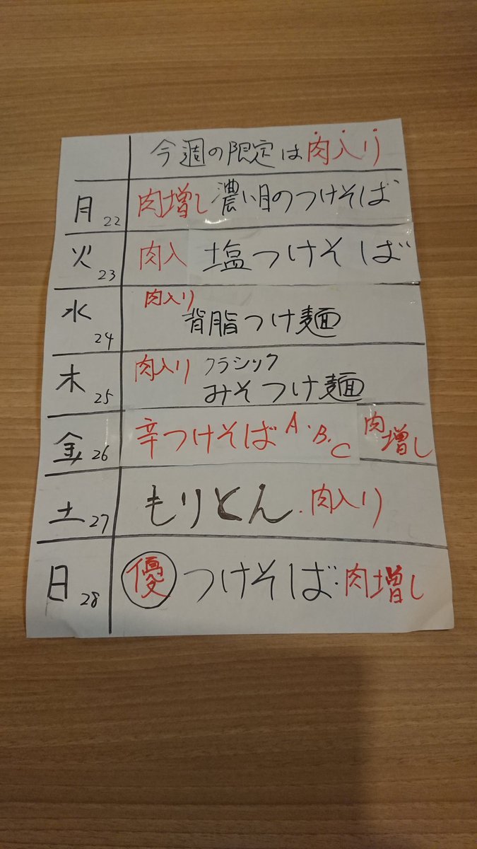 Group83063397's tweet photo. 毎度ありがとうございます
佐貫大勝軒ゆうです

営業時間 11:00〜23:00(時間)

6/26の限定🍜

   『辛つけそば』
       〜肉増し〜
  
    限定の大人気 🍜🍥

日替わり薬味✨✨ https://t.co/03hXlHKSwJ