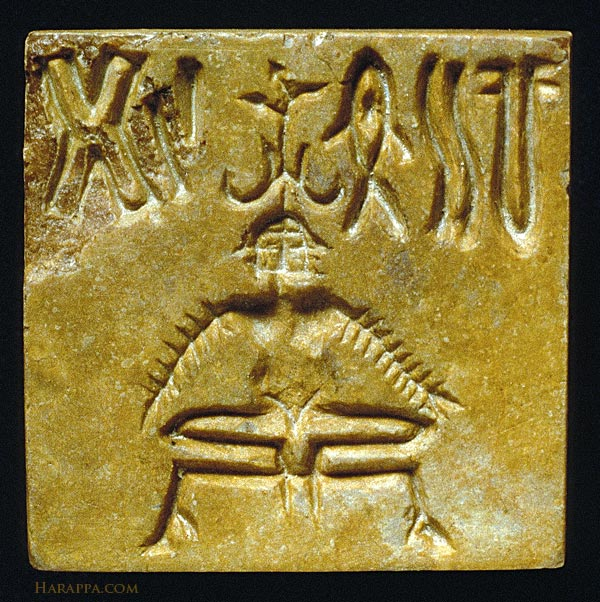 naa_ganesan's tweet photo. Throne of Hoofed Legs in IVC seals
----------------------------------

A famous seal of the entire IVC is "Pasupati" seal, M-304. It is having human legs in the Mulabandhasana posture. Some have written about Mesopotamian divinities having hoofed legs, linking to lion-bull combat scenes of Mesopotamia. But the lion is totally missing in IVC portrayals, and also no lion-bull combat scenes in IVC. Instead of the bull, Pasuputi is wearing wild buffalo horn. The divinity is surrounded by four wild animals (buffalo is just one among the four), likely representing 4 quarters/directions. 

In some seals he is sitting in the Mulabandhasana on a throne of buffalo/bison legs. The feet of the throne are carved with the hoof of a bovine as is seen on the bull and unicorn seals.
https://t.co/jitLZQETi8 

The throne of hoofed legs is well explained by Asko Parpola. 
(1) Deciphering the Indus script, 1994: Page 250:
(a) "Fig. 14.I6. A seal from Mohenjo-daro (M-1181) with a multifaced anthropomorphic god squatting on a throne that has hoofed legs. This so-called 'yoga' posture may simply imitate the Proto-Elamite way of representing seated bulls (fig. 14.15). The deity's arms are both full of bangles; the crown on the head has buffalo horns and a fig branch."

(b) "Fig. 10.10. Impression of an Indus-style cylinder seal of unknown Near Eastern origin. Musee du Louvre / AO (Collection De Clercq 1.26). One of the two anthropomorphic figures carved on this seal wears a crown of water buffalo horns with the leafed branch of a fig and sits on a throne with hoofed legs , surrounded by a pair of horned snakes, a pair of fishes and a pair of water buffaloes . The other figure stands, fighting two tigers, and surrounded by trees, a markhor goat and a vulture above a rhinoceros."

(c) "Fig. 10.11. One side of a triangular terracotta amulet (Md 013) found from the surface at Mohenjo-daro in 1936, showing a horned deity sitting in 'yogic' posture on a throne with hoofed legs, surrounded by fishes, gavials and snakes. Department of Eastern Art, Ashmolean Museum, Oxford."
------------------------------------

(2) "Religion reflected in the iconic signs of the Indus script: penetrating into long-forgotten picto+graphic messages," in Visible Religion, Vol 6, 1988.
"b: Impression of an Indus-style cylinder seal of unknown Near Eastern origin in the Musée du Louvre, Paris: Collection de Clercq 1.26. One of the two anthropomorphic figures carved on this seal wears the horns of the water buffalo while sitting on a throne with hoofed legs, surrounded by snakes, fishes and water buffaloes. Copyrighted photo by M. Chuzeville by courtesy of the Département des antiquités orientales, Musée du Louvre.

c: One side of a triangular amulet from Mohenjo-daro, showing a horned deity sitting in ‘“‘yogic’’ posture on a throne with hoofed legs, surrounded by fishes, gavials and snakes. Surface find made in 1936, now in the Ashmolean Museum, Oxford. Copyrighted photo by courtesy of the Ashmolean Museum."

The divinity in M-304 is a crocodile deity (Pole Star) and has a sign in the Indus script. Pasupati/Mrgapati has an equivalent double, the crocodile (gharial).
Indus Creation Mythology in the Iron Age Tamil Nadu:
https://t.co/PKSTLU1TnX

Indus-Vāṉi Civilization religion and astronomy:
https://t.co/oKETabbmUI

Mulabandhasana is seen in divinities for 3000+ years:
(a) "Fig. 14.I6. A seal from Mohenjo-daro (M-1181) with a multifaced anthropomorphic god squatting on a throne that has hoofed legs. This so-called 'yoga' posture may simply imitate the Proto-Elamite way of representing seated bulls (fig. 14.15). The deity's arms are both full of bangles; the crown othe head has buffalo horns and a fig branch."

The gharial connection to Pasupati and the tiger goddess is not spoken or known well in social media.

Dr. N. Ganesan
