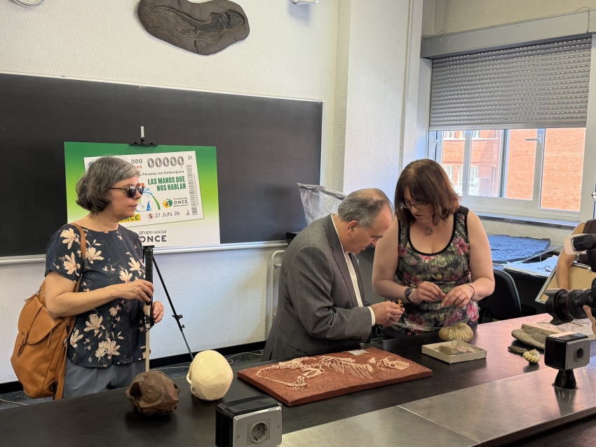 ONCE_oficial's tweet photo. ¡Sintiendo el pasado, el presente y el futuro de la Tierra al tacto!

Conocimiento en la palma de la mano: geología inclusiva en la facultad @geologicasUCM 
15 personas con #sordoceguera aprenden geología y paleontología de la mano de los investigadores y con el apoyo de los #mediadores de la Fundación #ONCESordoceguera 

https://t.co/bchiOVD2Mr 

#CogeMiMano #ManosQueNosHablan #PersonasSordociegas #GeologíaInclusiva