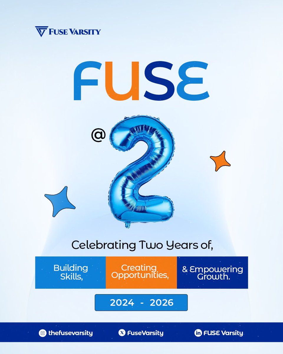FUSEVarsity's tweet photo. Two years ago, FUSE started with a belief: everyone deserves access to the skills, opportunities, and community they need to thrive in the future of work. 💙

Today, we're celebrating our anniversary, alongside the people, partnerships, and moments that have shaped our journey. https://t.co/HXhPO6Owg4