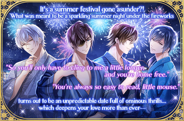 ikesen_en's tweet photo. 🎆The perfect summer festival date with the warlords is not so divine after all?!👻⚡❤️‍🩹

Enjoy the chills and thrills of Story Event Sparks, Sins, and Secret Nights with dramatic stories, alluring attire, Special Themes and more!🪼🌟

#ikesen 
#otome https://t.co/ZkGgONINve
