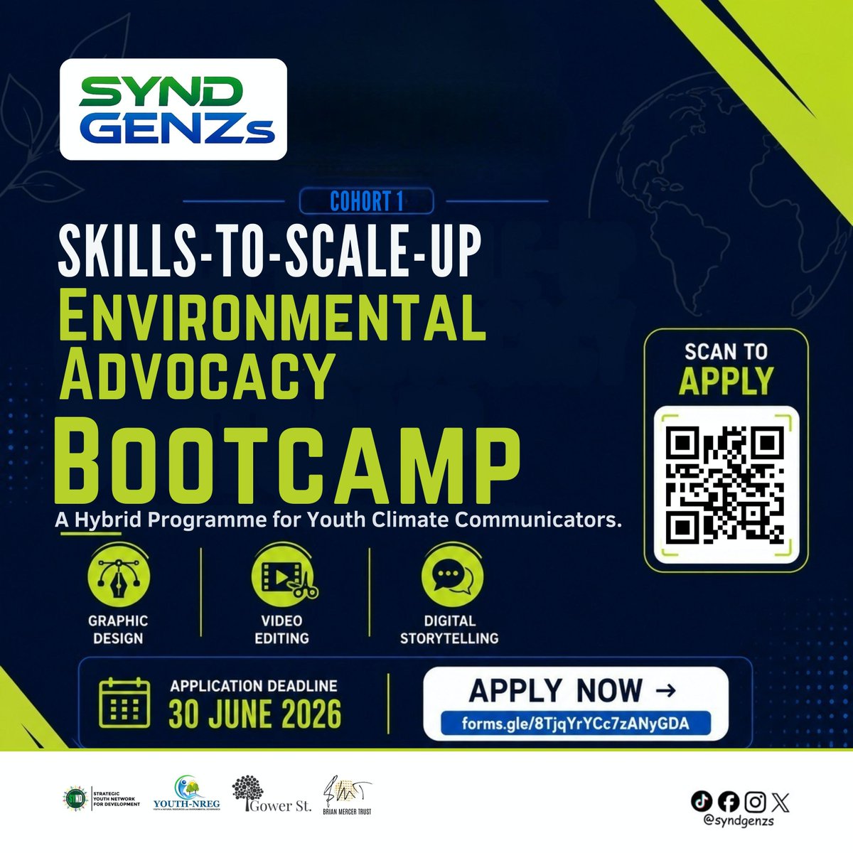 SYNDGENZs's tweet photo. 📢 CALL FOR EOI 📢

Join SYND Gen Z’s Skills-to-Scale-Up Environmental Advocacy Bootcamp🌱

Deadline: 30 June 2026
Apply 👉 https://t.co/f9eaa8rmlI

#SYNDGenZ #ClimateAction #YouthLead https://t.co/ChOWrOkE9E