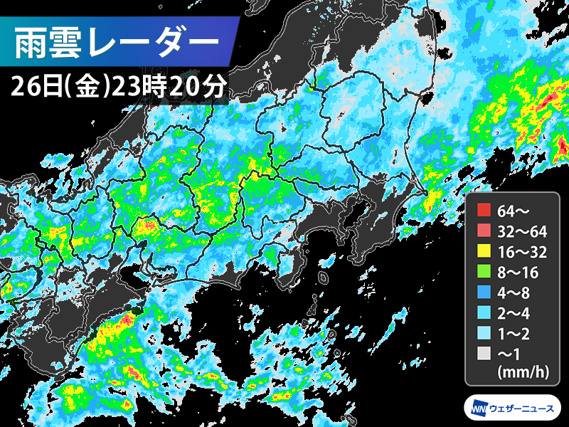 wni_jp's tweet photo. ＜揺れが強かった地域で大雨　土砂災害注意＞
26日(金)22時29分頃に発生した地震で最大震度6弱の強い揺れを観測した山梨県では雨が降り続いています。
27日(土)は一時的に雨が強まる予想で、土砂災害の発生に注意が必要です。
https://t.co/i4H3ujKw3T https://t.co/Fxb78l5LWv