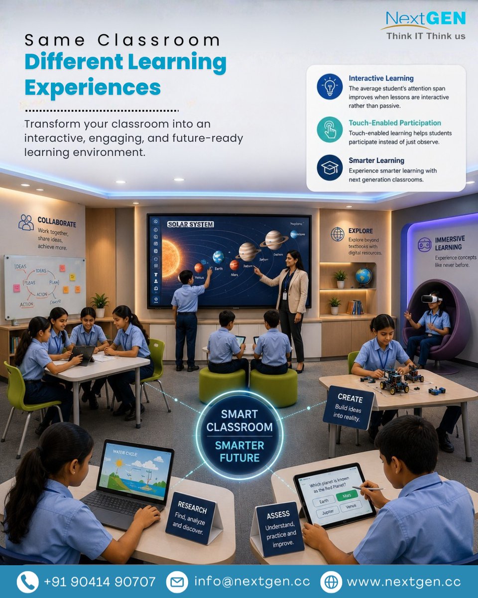 NextGenera78667's tweet photo. With interactive flat panels, collaborative activities, touch-enabled lessons, immersive learning, and digital tools, every classroom becomes a space where curiosity grows, creativity thrives, and concepts come to life.

#NextGEN#SmartClassroom #InteractiveLearning https://t.co/3LVlF3LYuP