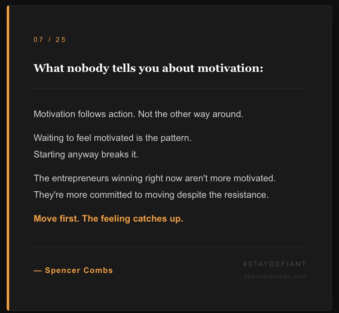 spencercombs's tweet photo. Need motivation? #staydefiant #momentumandmastery https://t.co/lqb9HvNQOc