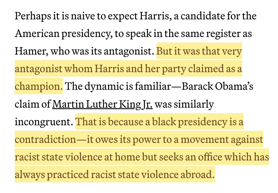 EmmaVigeland's tweet photo. Coates on the DNC distorting Fannie Lou Hamer's legacy while backing Israel:

"That is because a black presidency is a contradiction—it owes its power to a movement against racist state violence at home but seeks an office which has always practiced racist state violence abroad." https://t.co/qCdigofLDS