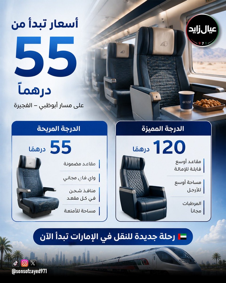 sonsofzayed971's tweet photo. 🚆🇦🇪
 5,000 تذكرة في يومين فقط
إقبال كبير على قطارات الاتحاد منذ فتح باب الحجز، مع تصدّر التطبيق قائمة التطبيقات المجانية الأكثر تحميلاً في الإمارات.

الرحلات التمهيدية تنطلق **30 يونيو**، والأسعار تبدأ من **55 درهماً**. https://t.co/CuNTaKyLEt
