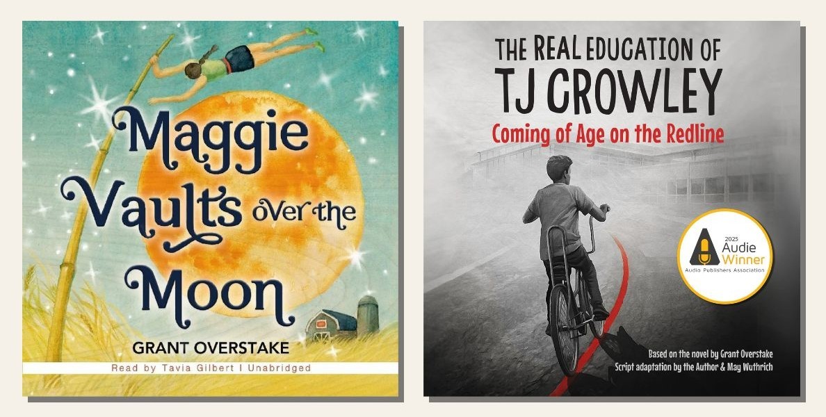 maggievaults's tweet photo. Audiobook Month, two picks: TJ Crowley, 2025 Audie winner for Best YA Audiobook, a full-cast audio drama. Maggie Vaults Over the Moon, an Olympic vaulter's cover-to-cover pick, read by Tavia Gilbert. Press play: https://t.co/eahv4fViaY #AudiobookMonth  #FullCastAudio https://t.co/LJaigJ779f