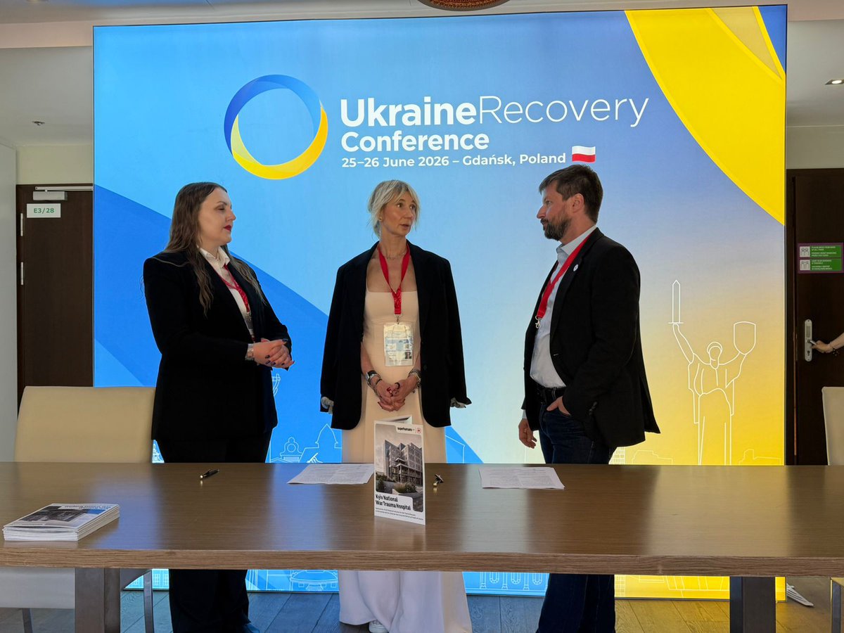 RedCrossUkraine's tweet photo. ✍️The Ukrainian Red Cross and @superhumans_com have signed a Memorandum of Cooperation during the Ukraine Recovery Conference in #Gdańsk to establish the National War Trauma Hospital and strengthen #rehabilitation, prosthetics &amp; psychological support in Ukraine. #URC2026 #Ukraine https://t.co/iRGHiGZMCb