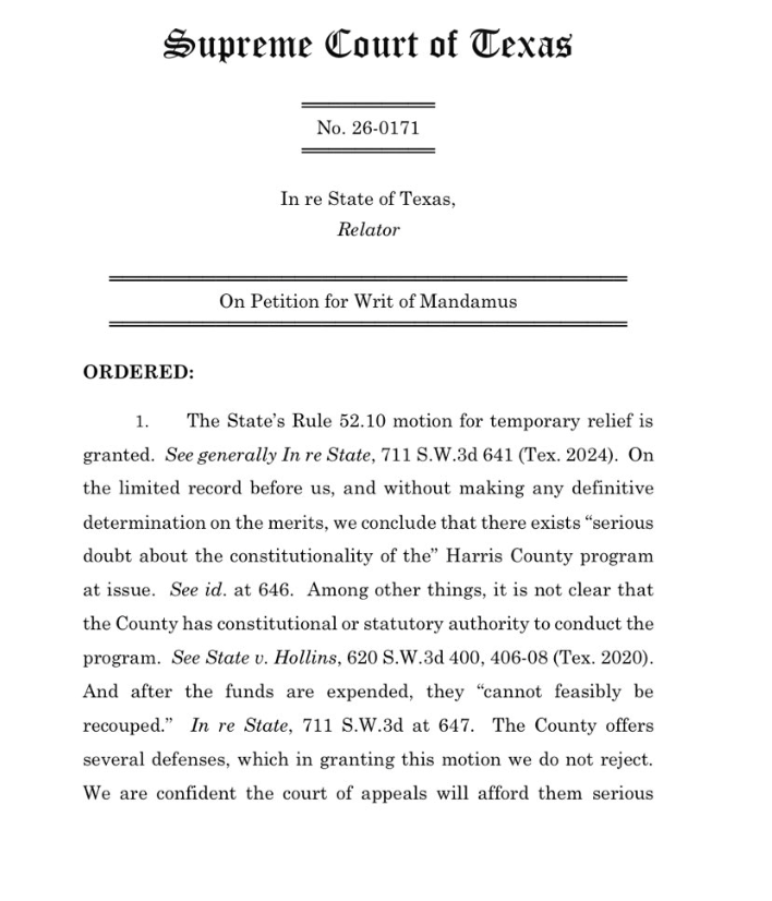 BreannaMorello's tweet photo. 🚨TAKE A LOOK🚨

The Texas Supreme Court has temporarily ruled that Harris County CANNOT use taxpayer funds to pay for legal challenges by illegal aliens seeking to avoid deportation.