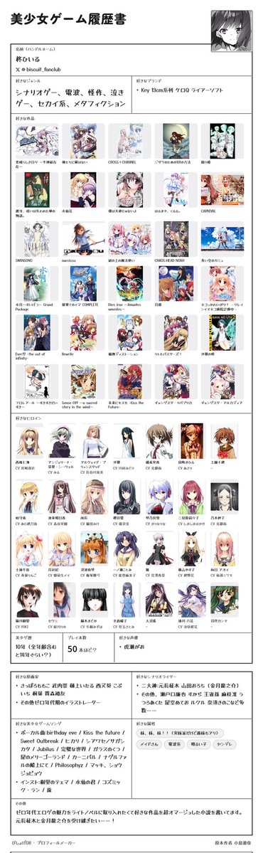 biscuit_fanclub's tweet photo. どうも、エロゲーマー最北端で小説を書くラノベ作家志望のワナビ、柊ひいると申します。元長柾木と山田おろち=金月龍之介が二大神です。そして妹ヒロイン萌え。めっちゃ長くなっちゃった……。
#美少女ゲーム履歴書 
#美少女ゲーマーと繋がりたい https://t.co/S8wzehl21e
