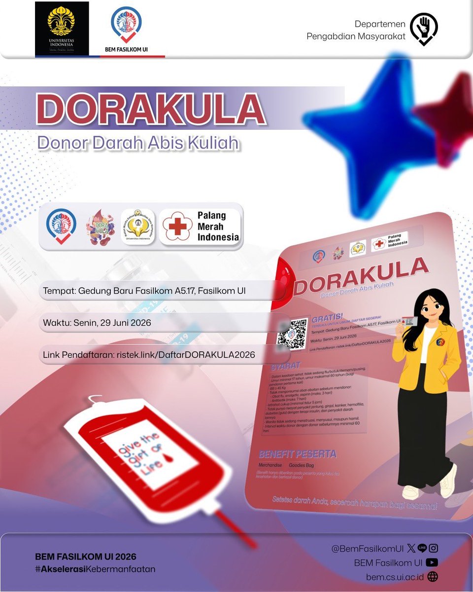 ddiijjeee's tweet photo. assalamualaikum anak ui, dorakula is backk dan udah H-3 nihh. yuk daftar bagi yang ingin donor darah! https://t.co/h9Mg5Igpx2
