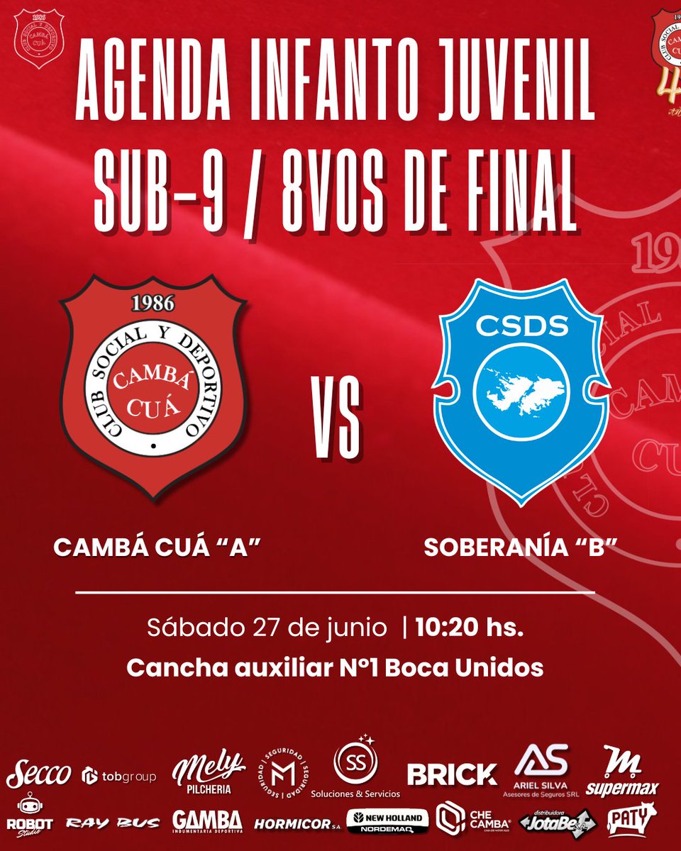 ClubCambaCua's tweet photo. 👉🏽 Esta es la agenda de partidos de las divisiones formativas del Camba para este finde: la Sub-9 y la Sub-11 disputarán los octavos de final 🥳

🗣 Sigamos alentando y acompañando a nuestros pibes‼️

#CambáCuá40Años https://t.co/bXXhcvfERY