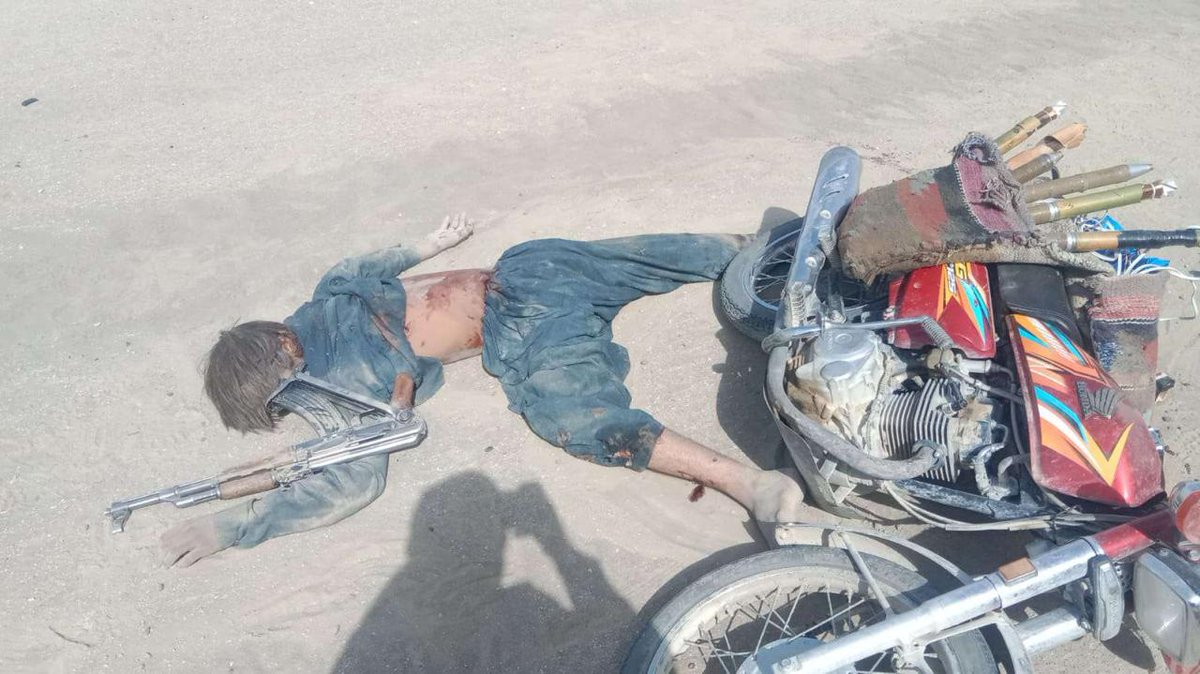 War_Analysts's tweet photo. Operation Sarawan Update

🔞 GRAPHIC WARNING ⚠️ 

On 26 June 2026, security personnel identified three FAH militants traveling on two motorcycles. When challenged, the militants opened fire. In the ensuing exchange, all three were killed. 

Security forces recovered 3 SMGs, 2 motorcycles, 6 RPG rounds, and 2 STOS devices from the site. 

Operations in the area remain ongoing.