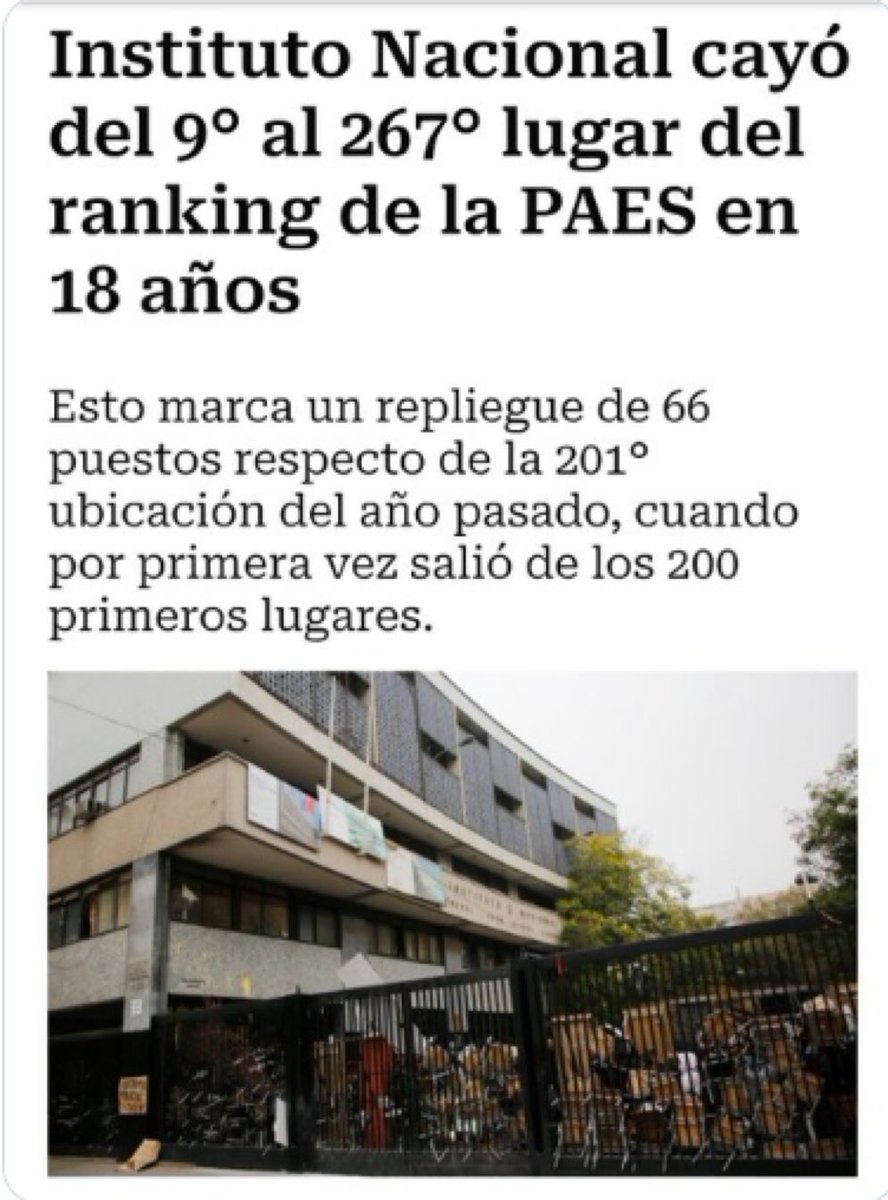 jorgeerrazuriz's tweet photo. GRACIAS POR FAVOR CONCEDIDO : IGUÁLEMOS HACIA ABAJO !! 
A quienes tenemos que “agradecer” esta hazaña ? El Instituto Nacional, liceo de Estatal de Excelencia de donde han salido varios Presidentes de Chile , destacados empresarios, científicos, abogados y filósofos , hoy en día es conocido como cuna de los Overoles Blancos y Bombas Molotov ! 
Propongo algunos nombres de héroes por  haber logrado este hecho  histórico : @mbachelet 2.0 ; Ministro Eyzaguirre de los Patines ; Frente Amplio con Boric de líder ; @Carolina_Toha de Alcaldesa de Santiago … alguien más ??