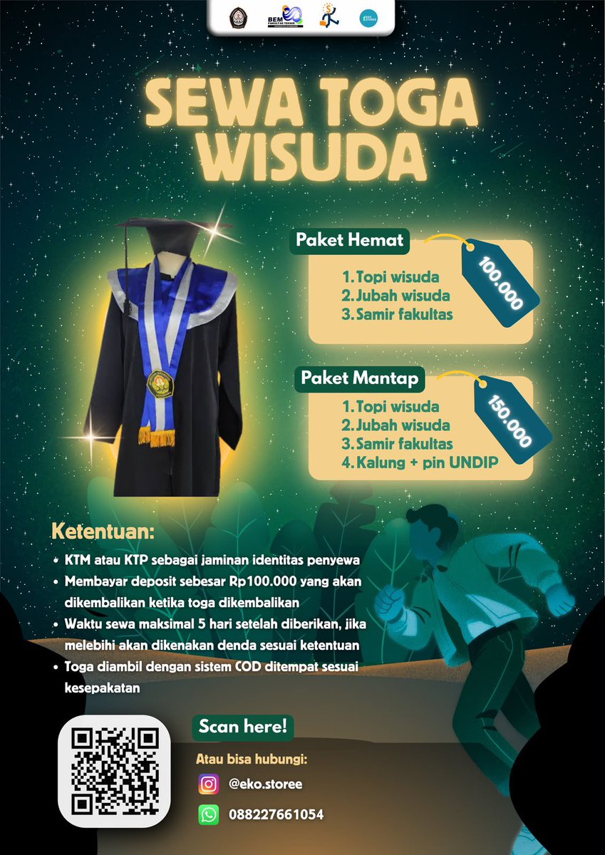 ekobisbemft's tweet photo. @undipmfs3 🚨 OPEN SEWA TOGA WISUDA 🚨

Tersedia layanan Sewa Toga Wisuda:
🎓 Paket Hemat — Rp100.000
🎓 Paket Mantap — Rp150.000

📥 Pesan sekarang:
https://t.co/ZywfJe3ujo…

Bidang Ekonomi dan Bisnis
BEM FT Undip 2026
Kabinet Surya Kencana
“Satu Suka Duka, Untuk Tumbuh Bersama” https://t.co/z4lMvaOyyo