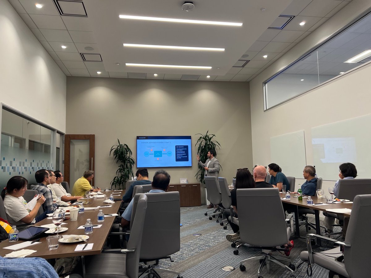 SummitryLLC's tweet photo. Concentrated stock: we believe is one of the biggest risks Bay Area tech families face. Great evening with clients and the Charles Schwab Cupertino team digging into the risks, the tax math, and the playbooks that help families protect what they've built. 🤝 https://t.co/YiQX82Ctlr