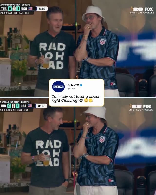 extratv's tweet photo. Brad Pitt and Edward Norton had a "Fight Club" reunion at the USA vs. Türkiye FIFA #WorldCup game in L.A. on Thursday night! (📸: FOX) https://t.co/6M2m7xehfK