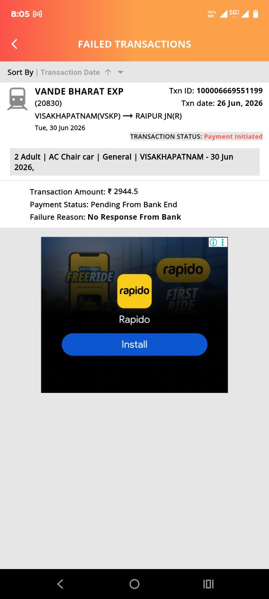 StockMarket9999's tweet photo. @IRCTCofficial @PineLabs @pinelabsonline @RailMinIndia @PhonePe @PhonePeSupport @bankofbaroda 

Dear sir/mam,

Amount debited from my account but ticket not booked . Kindly refund my amount. https://t.co/E4CyW9MD1m