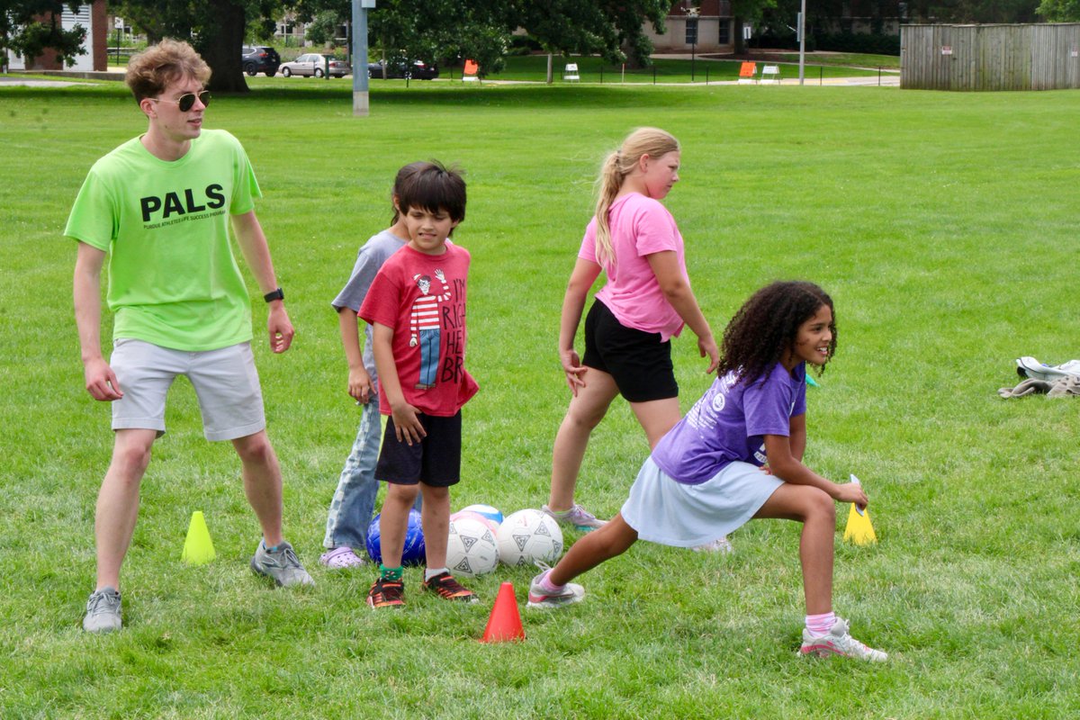 PurdueHHS's tweet photo. The 2026 Purdue Athletes Life Success (PALS) free summer day camp is in full swing! The program, which started as a sports camp in 2002, focuses on the well-being of Tippecanoe County children. https://t.co/RYJZqPacFw