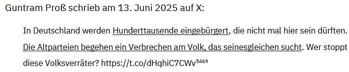 GuntramPross's tweet photo. Willkommen im Club, Anna. Die AfD ist u.a. deshalb verfassungswidrig, weil ich einen effektiven Grenzschutz oder eine Abschiebepolizei fordere.

Oder weil ich die Verantwortrlichen für die Einbürgerung Hunderttausender illegaler Migranten als "Volksverräter" bezeichne.

Oder weil ich das Urteil des UK Surpreme Court feiere, dass "Transfrauen" rechtlich Männer sind.

Oder, oder, oder... Die hängen einfach komplett.