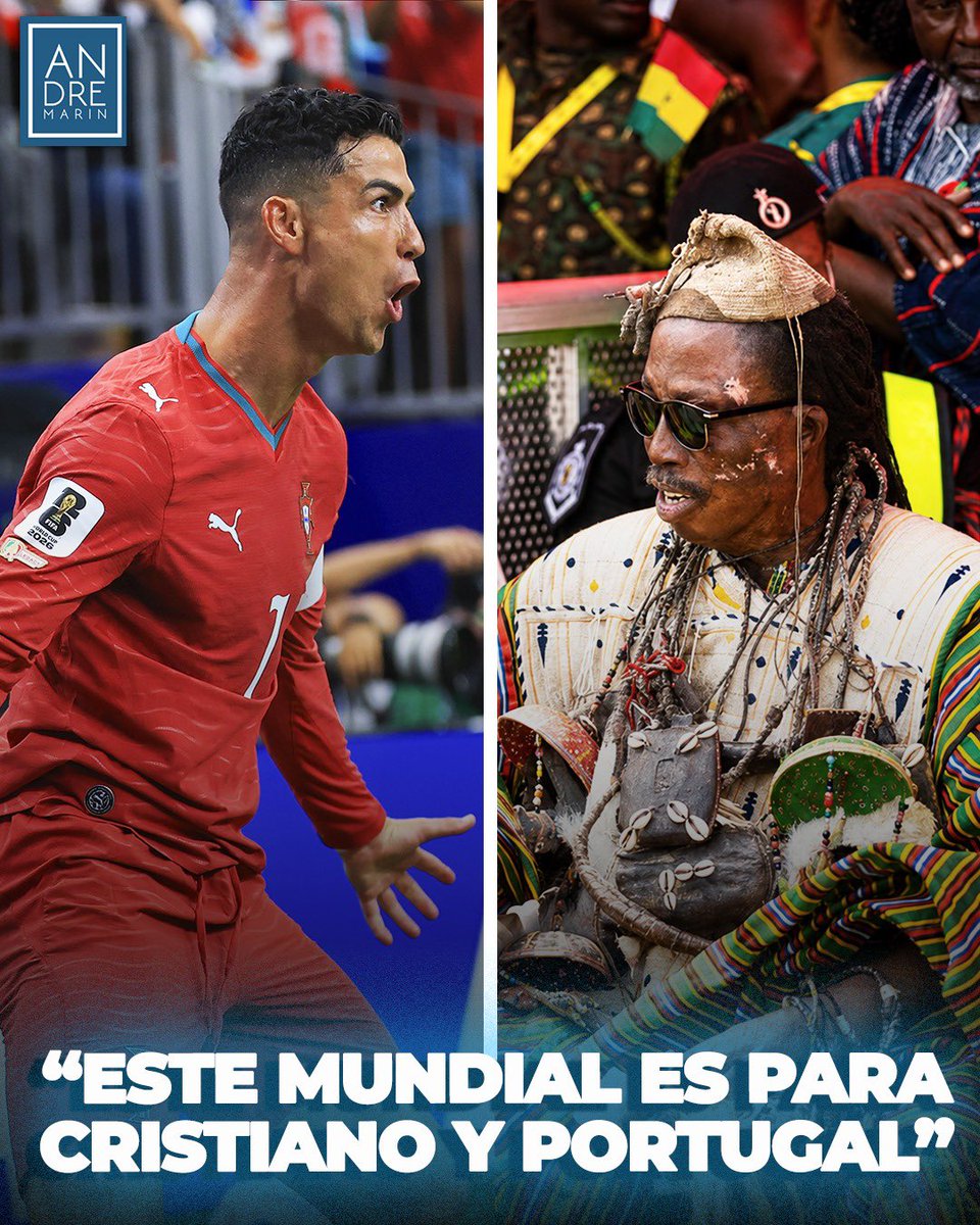 andremarinpuig's tweet photo. ¡EL BRUJO "BENDICE" A CR7 Y PORTUGAL! 😳🇵🇹🔮

Nana Kwaku Bonsam, el brujo que "frenó" a Harry Kane contra Ghana, aseguró que Portugal terminará levantando la Copa del Mundo:

- "Este Mundial es para Cristiano y Portugal".

El matemático alemán dice que Países Bajos, EA Sports que España y el brujo que Portugal... ¿quién tendrá la razón al final del torneo?