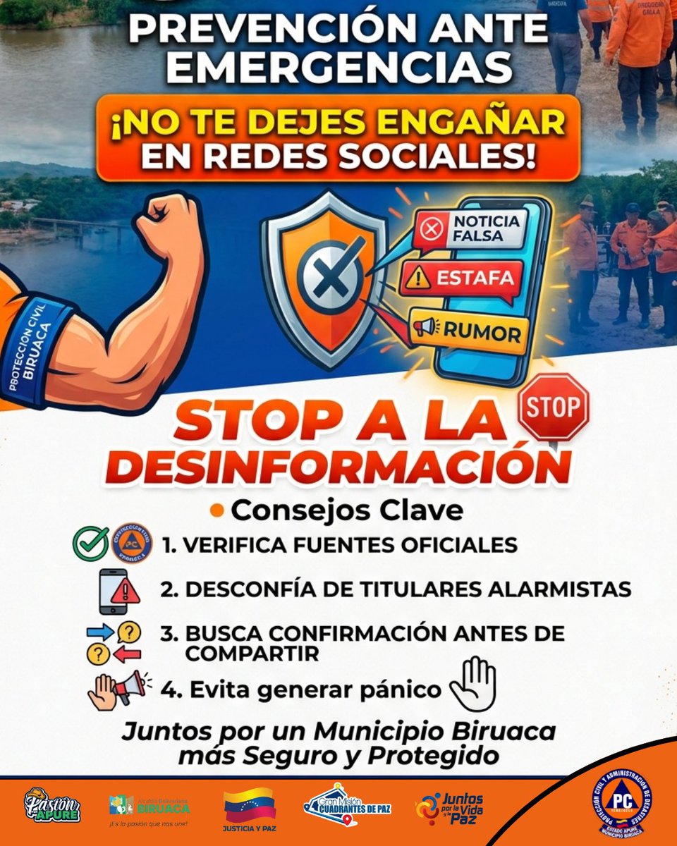 PcadBiruaca's tweet photo. ¡LA PREVENCIÓN COMIENZA POR LA INFORMACIÓN CORRECTA!.

#ProteccionCivil #Biruaca #Prevencion #StopDesinformacion #SeguridadCiudadana https://t.co/wHv7JY73ll