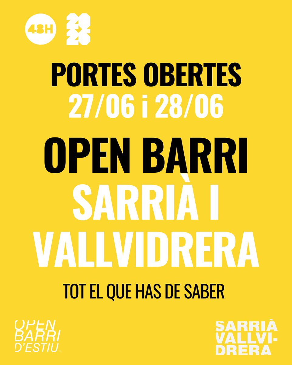 48hOpenHouseBcn's tweet photo. 🏡✨ PORTES OBERTES #OPENBARRI SARRIÀ I VALLVIDRERA ✨🏡
📅 Aquest cap de setmana: 27 i 28 de juny
🔎 Més informació al link de la bio o a la nostra pàgina web:
🌐 https://t.co/rXsrpVSnd0
💛 SOM MÉS QUE EL FESTIVAL QUE ENS DONA NOM! https://t.co/KvCafkQICc