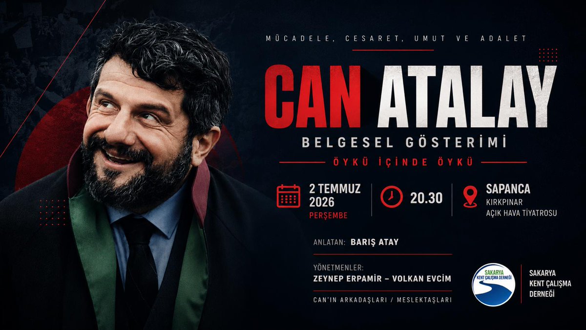 tipsakarya's tweet photo. Hendek Havai Fişek katliamının yıldönümünde, dava avukatı ve seçilmiş Hatay Milletvekilimiz Can Atalay'ın hayatının anlatıldığı belgesel gösteriminde Sapanca-Kırkpınar Açık Hava Tiyatrosunda buluşuyoruz.

🗓 2 Temmuz Perşembe
⏰️ 20.30
📍 Kırkpınar Açık Hava Tiyatrosu https://t.co/EX6wN3vk4v