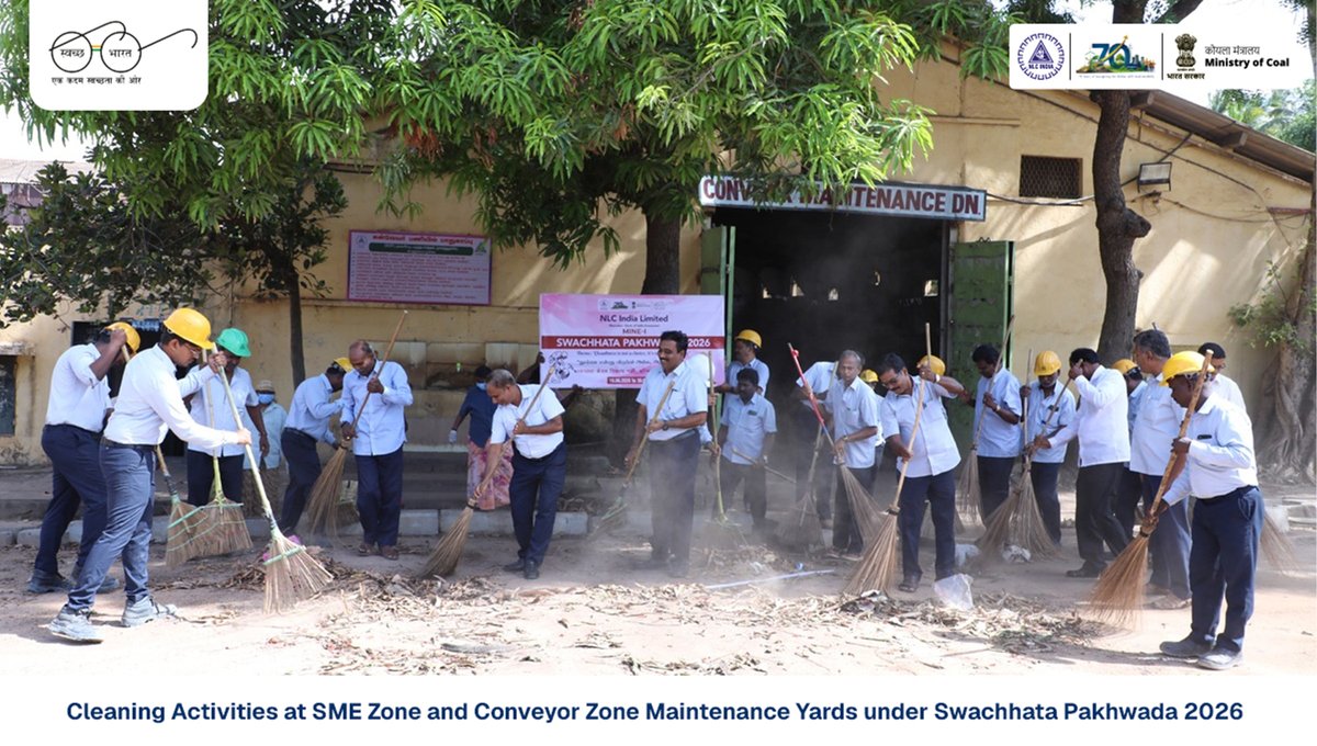 nlcindialimited's tweet photo. As part of #SwachhataPakhwada2026, NLC India Limited Mine-I carried out cleaning activities on 23.06.2026 in the maintenance yards of the SME Zone and Conveyor Zone.

The initiative reinforces commitment towards workplace cleanliness and sustainability.

#NLCIL #MineI #CleanWorkplace #Sustainability
 
@CoalMinistry @kishanreddybjp @satishdubeyy