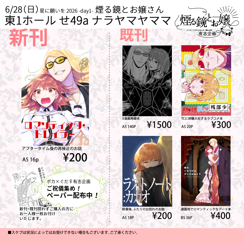 yomoyama_TN's tweet photo. 28日 煙る鏡とお嬢さんのお品書きです～！！ポカぐだ♀しか！！ない！！！ https://t.co/7m0xCHlVPc