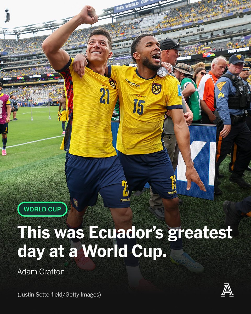 TheAthleticFC's tweet photo. In the immediate aftermath, Ecuador’s president Daniel Noboa called a national holiday.

On Friday, the country will come together, “celebrating a moment full of pride and unity”, after the national team defeated Germany 2-1 to keep their World Cup campaign alive.

We knew Ecuador to be a strong team. Yet for much of this group phase, it had appeared they would fall short.

Their final group match against Germany was a must-win. And despite falling behind inside two minutes, Ecuador found a way.

✍️ @AdamCrafton_ 

🔗 https://t.co/Gl8QLYVj7D