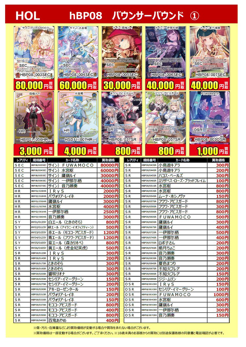 トレカ買取】 #ホロライブOCG #バウンサーバウンド 買取価格更新致し