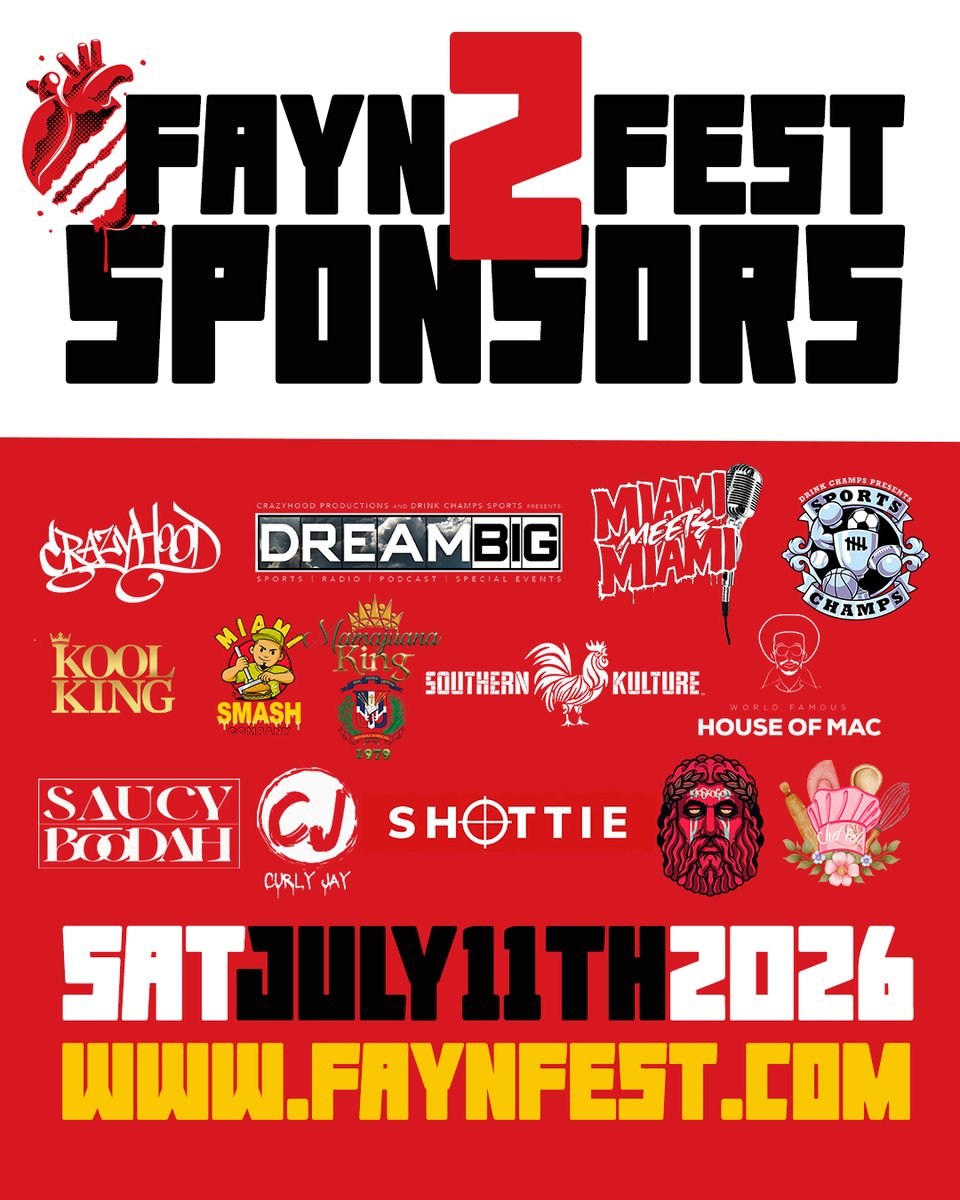 Vegamusic305's tweet photo. Calling all Miami brands &amp; entrepreneurs! 📢 Want to showcase your business at Fayn Fest 2 on Saturday, July 11th? 📧 Contact Paul at Drinkchampsports@gmail.com for vendor info. 🎟️ Tickets: https://t.co/SpMVjlHg41 #MiamiVendors https://t.co/SeUpn7zCph