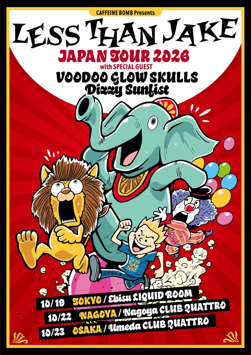 CAFFEINE_MOPPY's tweet photo. 【LESS THAN JAKE】

CAFFEINE BOMB PRESENTS
LESS THAN JAKE Japan Tour 2026
開催決定‼️

Special GuestとしてオリジナルVoが復帰したVoodoo Glow Skulls更には先日アメリカのFAT WRECK CHORDSと契約したDizzy Sunfistが決定🔥

US SKA PUNKレジェンドの来日を
見逃すな‼️
https://t.co/AMCrWnLzi9 https://t.co/6ITRaLKP1K