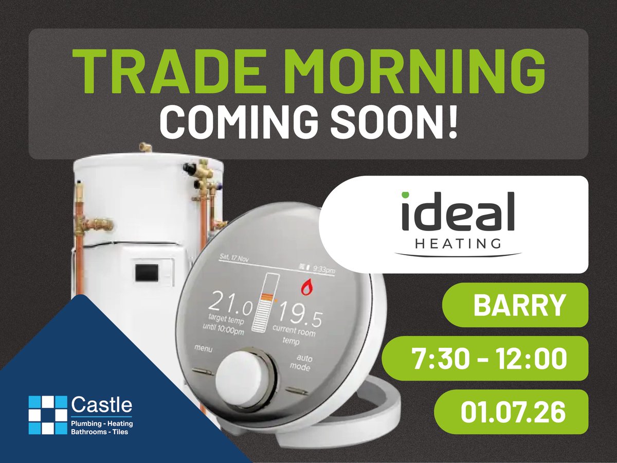 CastlePS's tweet photo. Not your average Wednesday morning 👀

Ideal Heating are heading to our Barry Trade Counter on 1st July from 7:30am till 12pm 👇

https://t.co/qJoDLQRb9j

#CastlePlumbingSupplies #idealheating #Barry #TradeDeals #PlumbingandHeating https://t.co/gH28BDhPpQ