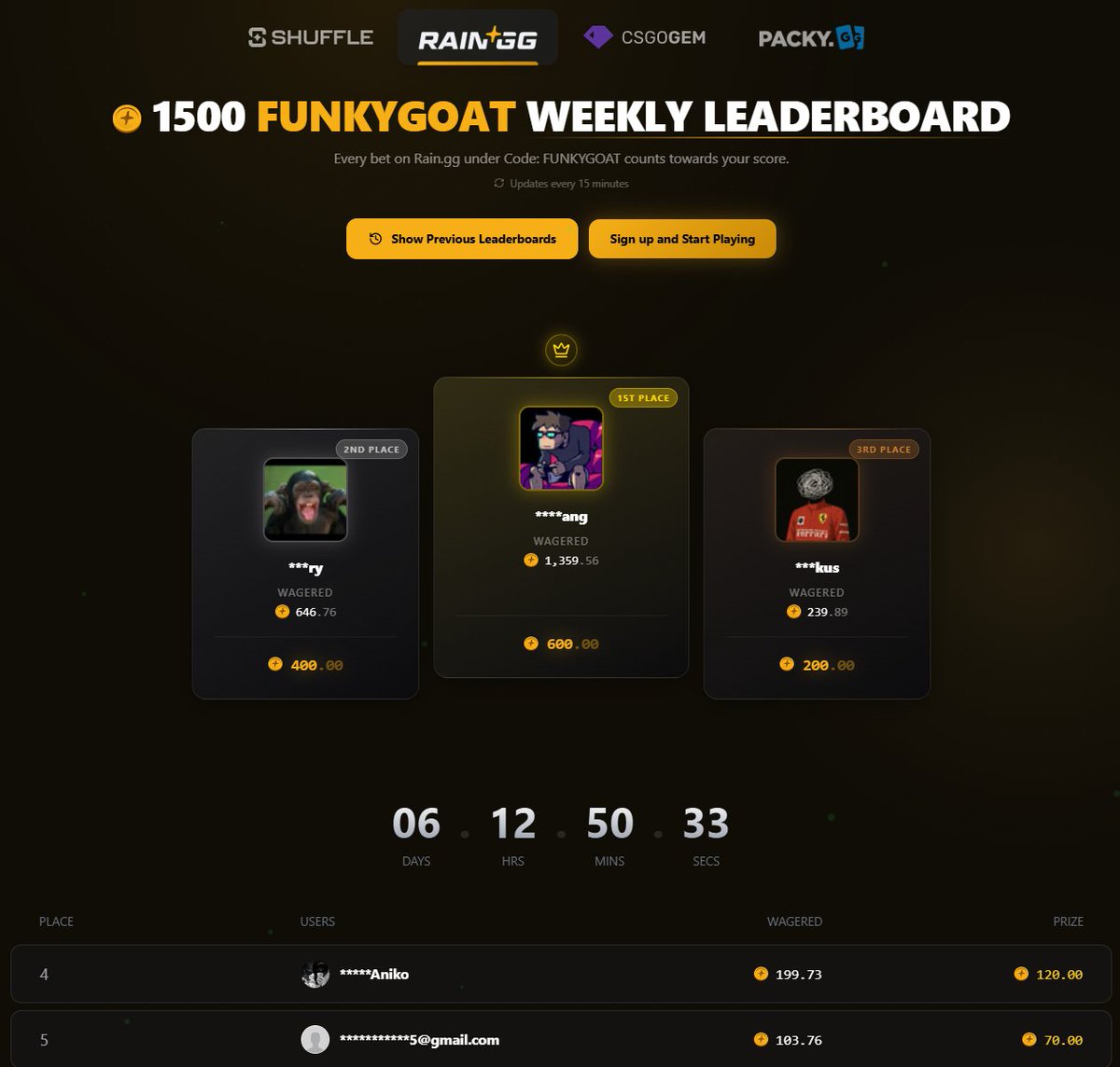a_FunkyGoat2's tweet photo. Big day today for all goats! Pre monthly dropped on Shuffle, and all our weekly leaderboards have reset! 

Move quickly and claim your spots to secure your well deserved prizes at https://t.co/3MgbCavl41.

To help out a little, here's an extra $10 (2x $5):
✅Like + RT
✅Follow @a_FunkyGoat + @a_FunkyGoat2 
✅Drop your Kick username below, you must be linked on site to win!