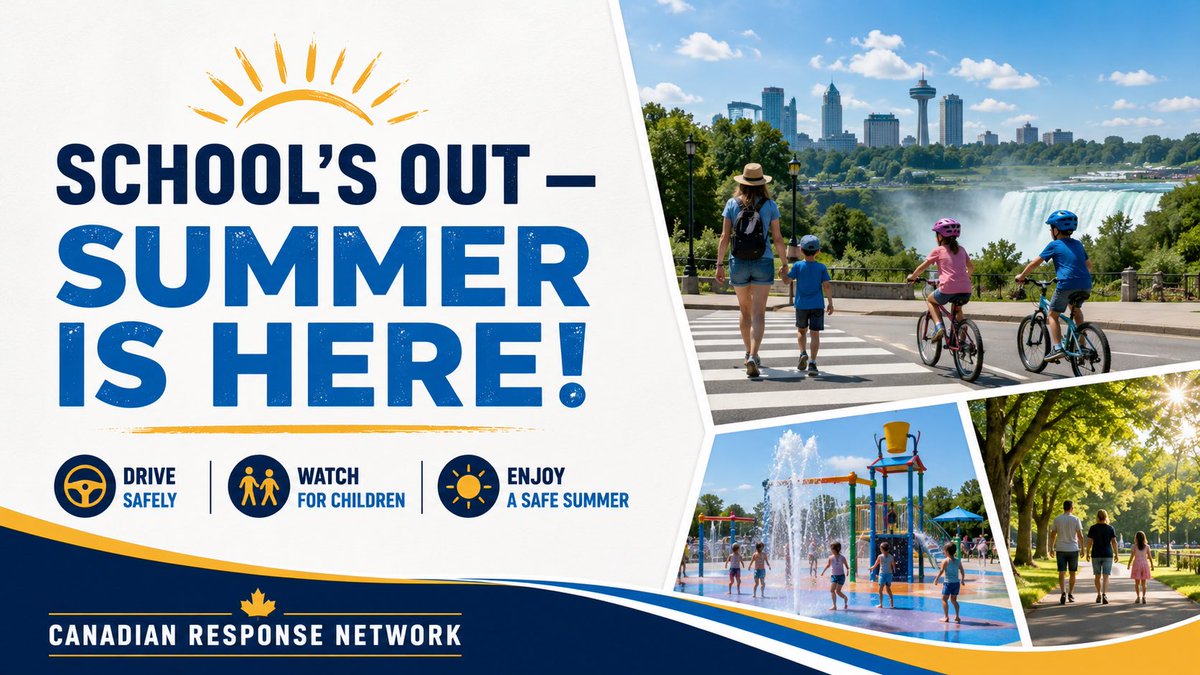 VA3ORF's tweet photo. As the school year comes to an end and summer activities begin across Niagara, the Canadian Response Network reminds motorists, cyclists, pedestrians, and families to make safety a priority. https://t.co/FopiGOnJ2M