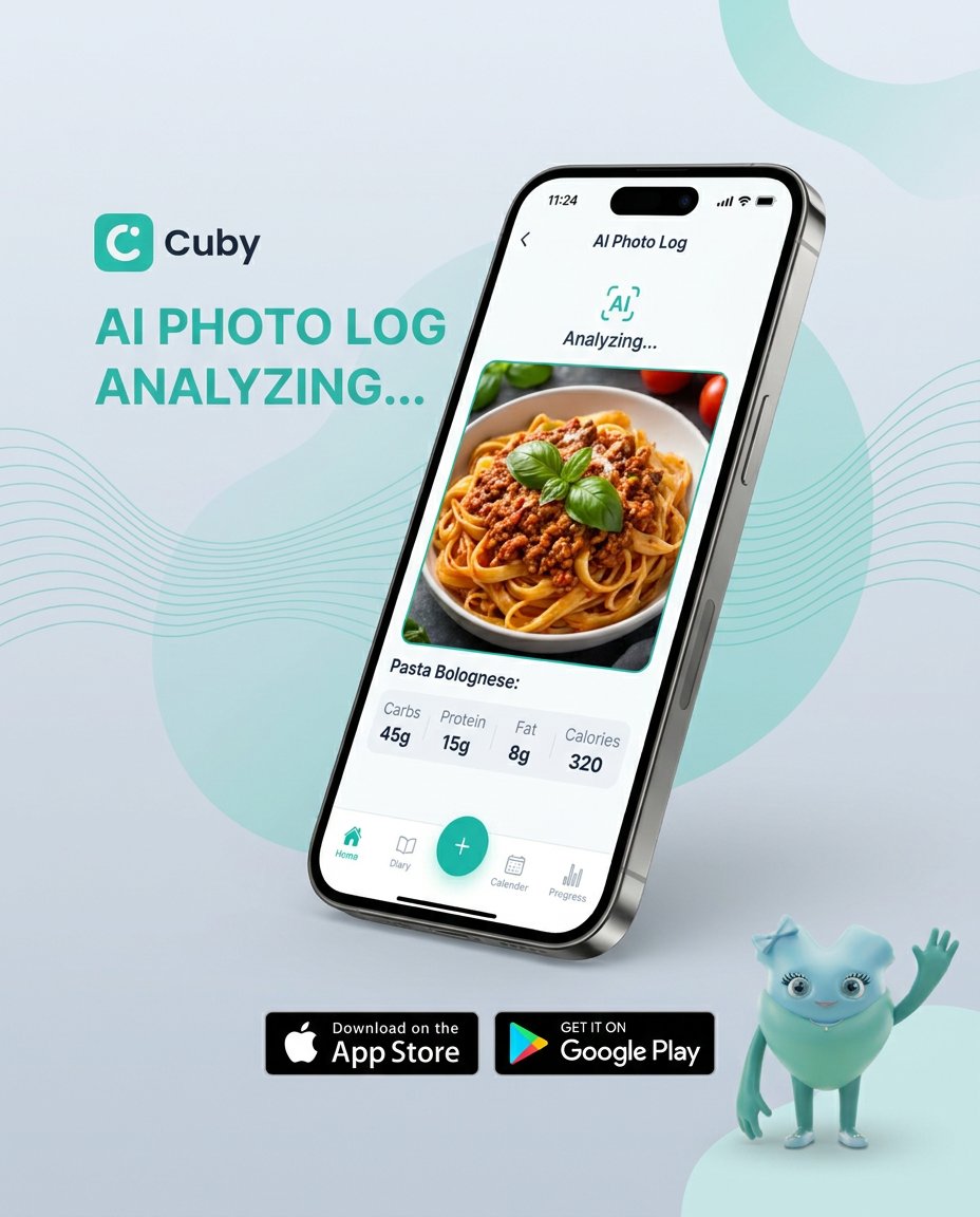 cubyapp's tweet photo. Think that restaurant salad is a 'safe' choice? It could have over 1,000 calories. Stop guessing and stressing. Cuby's AI Photo Log gives you a smart estimate from a single picture so you can dine out with confidence. Download and try it tonight. https://t.co/hJh9wX7pOm