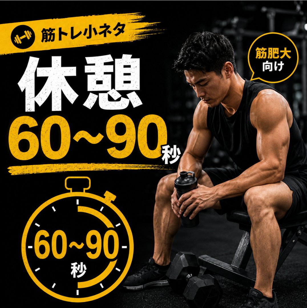 ovldjp's tweet photo. 皆さん休憩はどんな感じでとられてますか！？
僕は60秒間隔でとりながら
メニューをこなしていってます！

勿論筋トレメニューによって適正な休憩時間は
異なりますが、筋肥大目的なら大体これぐらい！ https://t.co/0hf6Y7bbn1