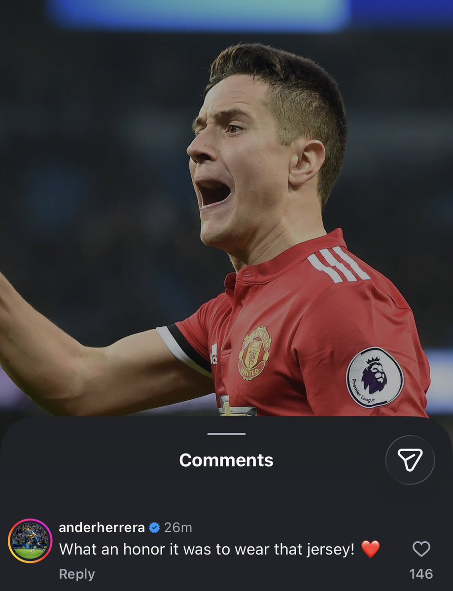 FrankEra_'s tweet photo. 🚨📸 | Ander Herrera replies to the OFFICIAL Man United page on Instagram:

“What an honour it was to wear that jersey! ❤️” https://t.co/lGIqvsNbYk