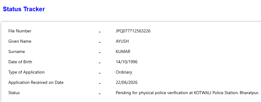 ayush_0720's tweet photo. @AikyaBharatSena @rpojaipur @VipulStories @sjaishankaroffc I submitted my documents to police bt the address on records is still incorrect. One word is missing due to a PSK data entry mistake. My application&amp;Aadhaar hv correct address &amp; also emailed to rpo Police verifi is still in progress pls help get the address corrected bfr printing https://t.co/qTmMobqBxd