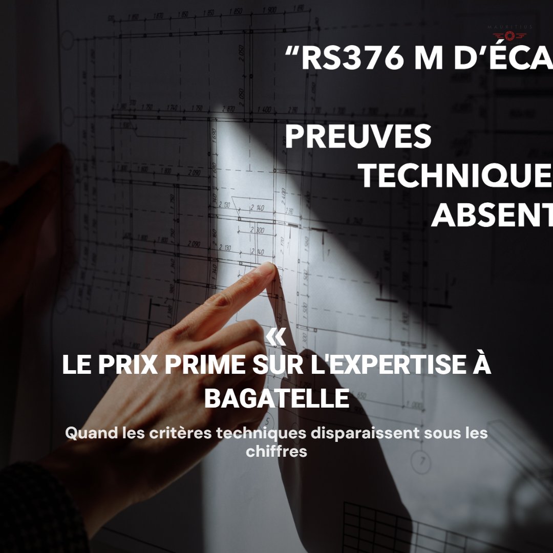 Wall_Mauritius's tweet photo. Appel d'offres Bagatelle: les critères techniques devaient primer sur le prix, mais le dossier accessible ne contient aucune trace écrite de cette hiérarchie. La décision relève un écart de 376 M Rs par rapport à l'estimation CWA et l'absen.

https://t.co/Yw6D4QH6B8

#Sotravic https://t.co/Mye207S7C4