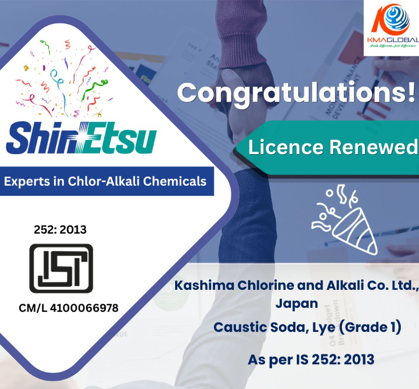 kma_gc's tweet photo. We extend our heartfelt applause to Kashima Chlorine and Alkali Co. Ltd., Japan on the successful renewal of their BIS Licence for the product Caustic Soda, Lye (Grade 1) as per IS 252:2013.

#BIS #LicenceRenewal #KashimaChlorineAndAlkali #CausticSoda #IS252 #KMAGlobal https://t.co/wAyYd3oMp6