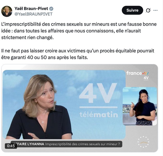 laurenceputih's tweet photo. @Beatrice_Rosen C'est pourtant CLAIR !!!!
@YaelBRAUNPIVET et ses AMIS #euthanasie
La même qui refuse avec @gerard_larcher la commission enquête #Epstein🇫🇷 #Pedocriminalité
et elle refuse l'imprescriptibilité des #PEDOS
#FADV @PhdeVilliers @deval_eliot @GeoffroyLejeune https://t.co/qQLKlCrWpZ