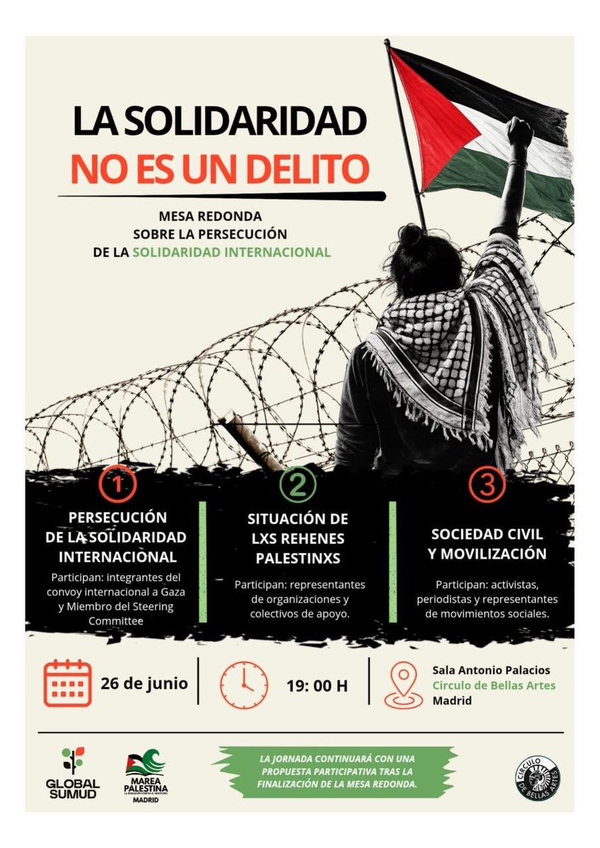 alemvelasco_'s tweet photo. Hoy nos vemos aquí con un montón de camaradas militantes del movimiento de solidaridad con Palestina👇

A las 19:00 en el Círculo de Bellas Artes y hasta que la dignidad se haga costumbre y estén en Libertad todos los presos por luchar por Palestina. https://t.co/UIbfK6No0n