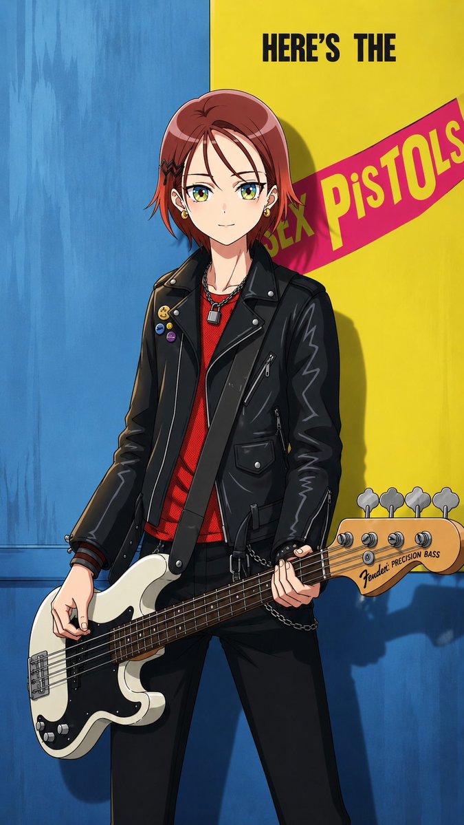 TJTOXgQkKH8973's tweet photo. キョウカ IS A PUNK ROCKER
[シド・ヴィシャス編]
キョウカをピストルズのシド風な
パンクロックベーシストに生成した。
#AIイラスト #セックス・ピストルズ
#前橋ウィッチーズ　#北原キョウカ
北原キョウカ←        →シド・ヴィシャス https://t.co/amDAvsnj1w