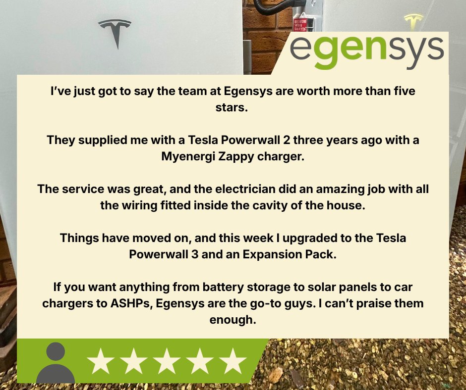 egensys's tweet photo. Another 5-Star review! ⭐️
At Egensys, we’re proud of our expertise in renewables, and we’re always happy to hear feedback from our customers following our installations.
#solarbattery #teslapowerwall #Tesla #EnergyEfficiency #EnergyStorage #RenewableEnergy #Sustainability https://t.co/OJnX64bSkm