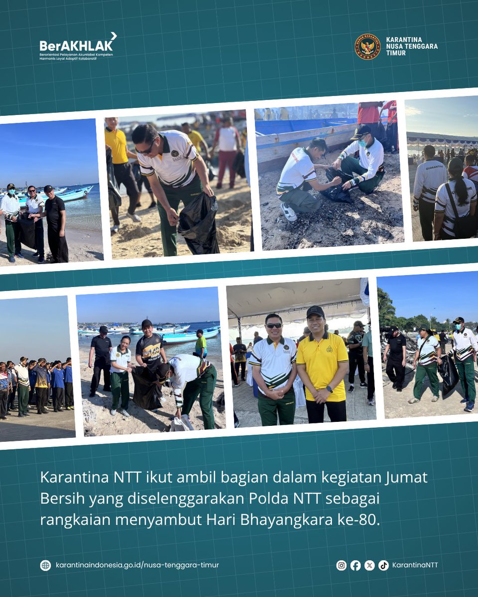 KarantinaNTT's tweet photo. Kolaborasi bukan hanya soal bekerja bersama, tapi juga peduli bersama. Selamat menyongsong Hari Bhayangkara ke-80! Semoga semangat pengabdian dan gotong royong terus menguat untuk Indonesia✨

#KarantinaNTT #HariBhayangkara80 #JumatBersih #SinergiUntukNegeri #PolriUntukMasyarakat https://t.co/qEwxtP7UNF