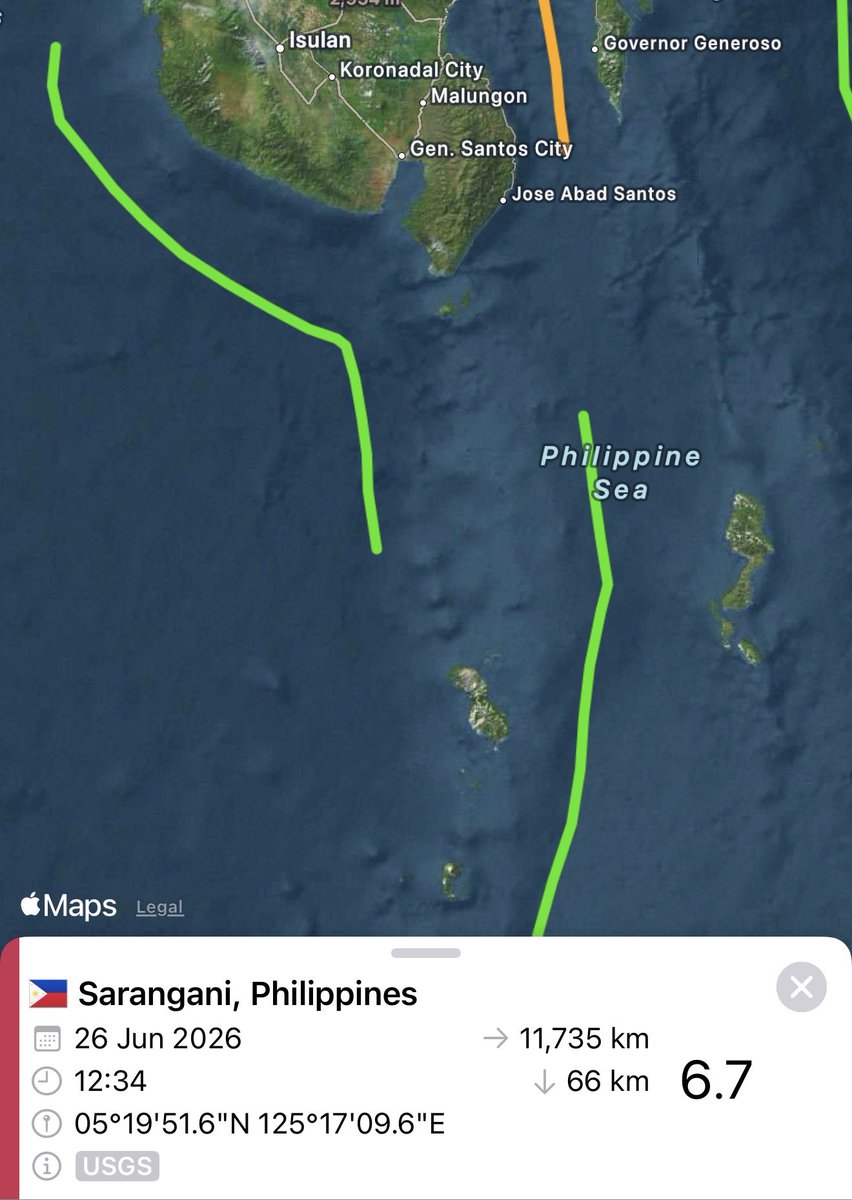YR4Monitoring's tweet photo. 6.7 Magnitude Earthquake Hits The Sea Off Sarangani In The Philippines https://t.co/hn3a7IVbEj